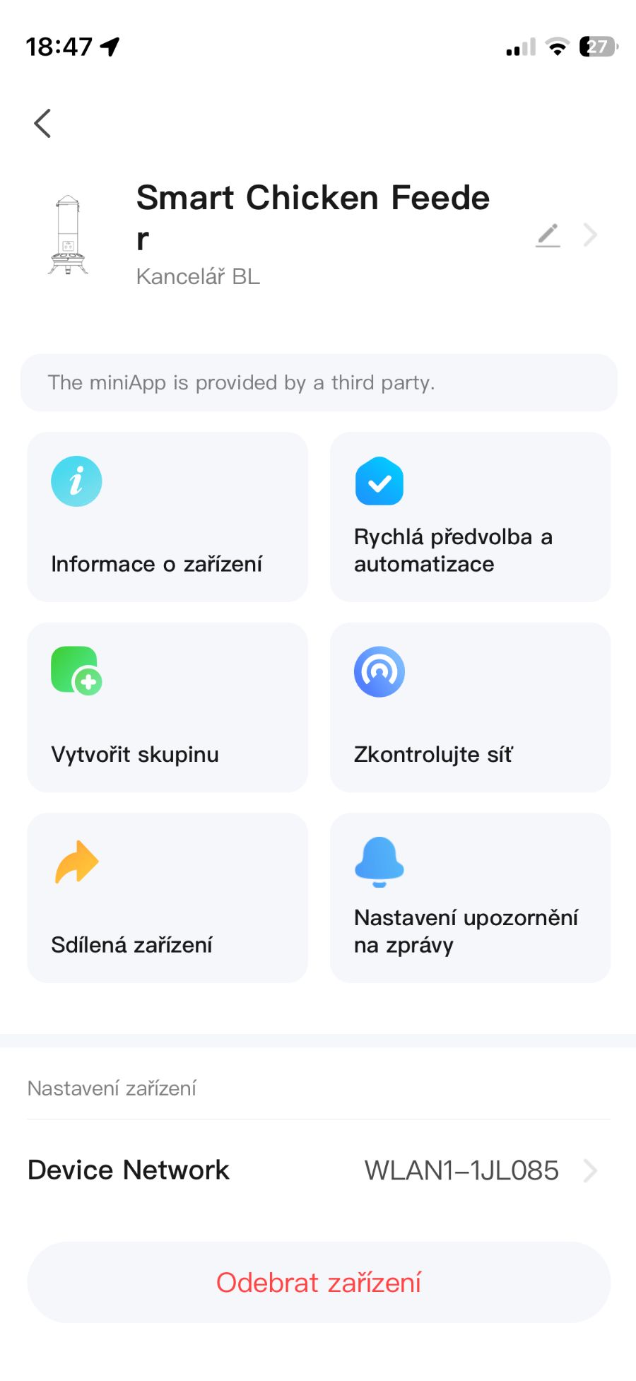 Aplikace Tuya Smart pro krmítko – ukázka 2